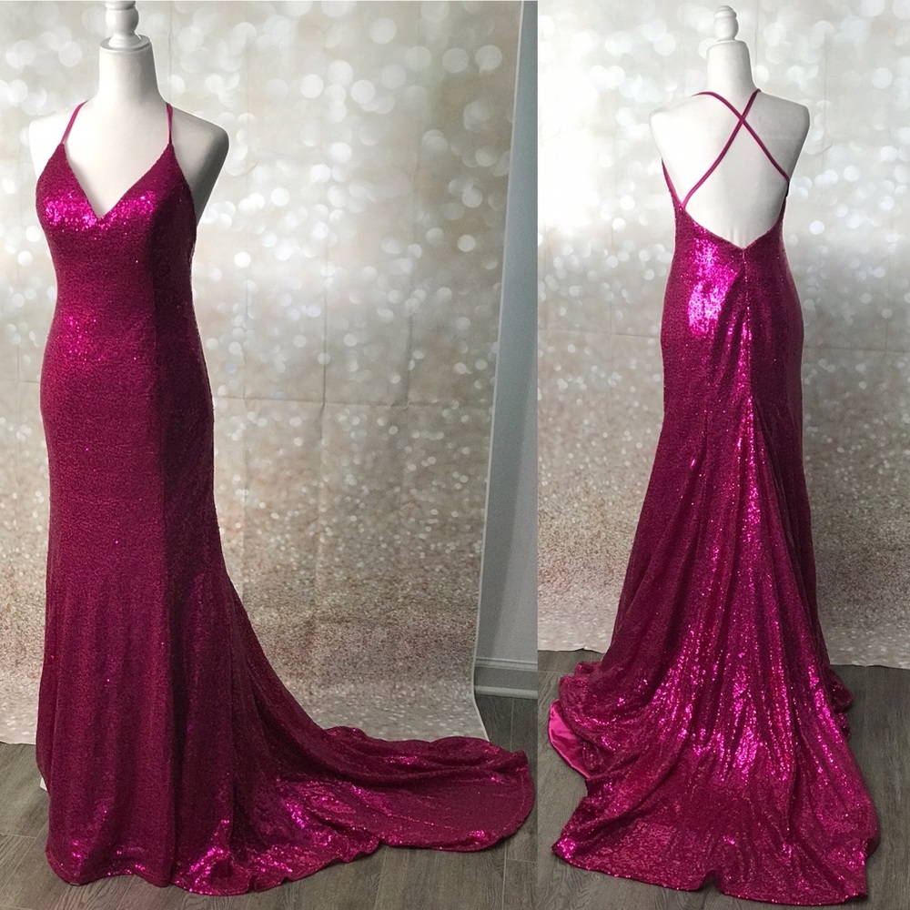 Sexy sequined fuschia gown